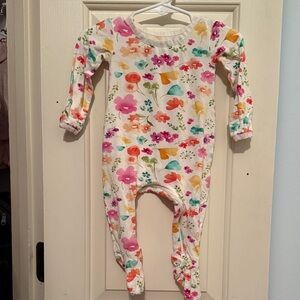 Gorgeous watercolor floral footie sleep & play with hand covers